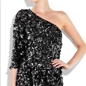 TIBI Black one shoulder sequin dress